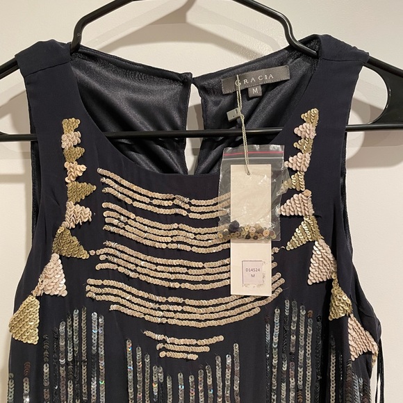 NWT Gracia Sequined Sparkle Navy Blue Mini Dress Sleeveless M - Picture 15 of 15